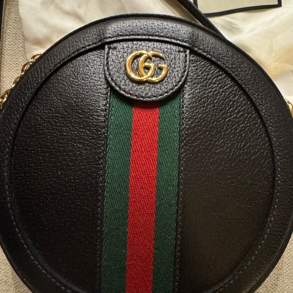 Gucci Black Leather Bag with Red and Green Stripe